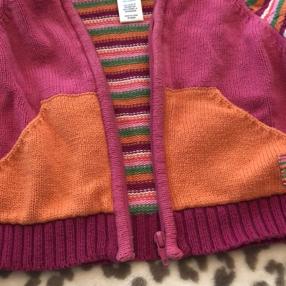 Children’s Place Stripe Colorblock Zippered Hooded Sweater Pink 3-6 months